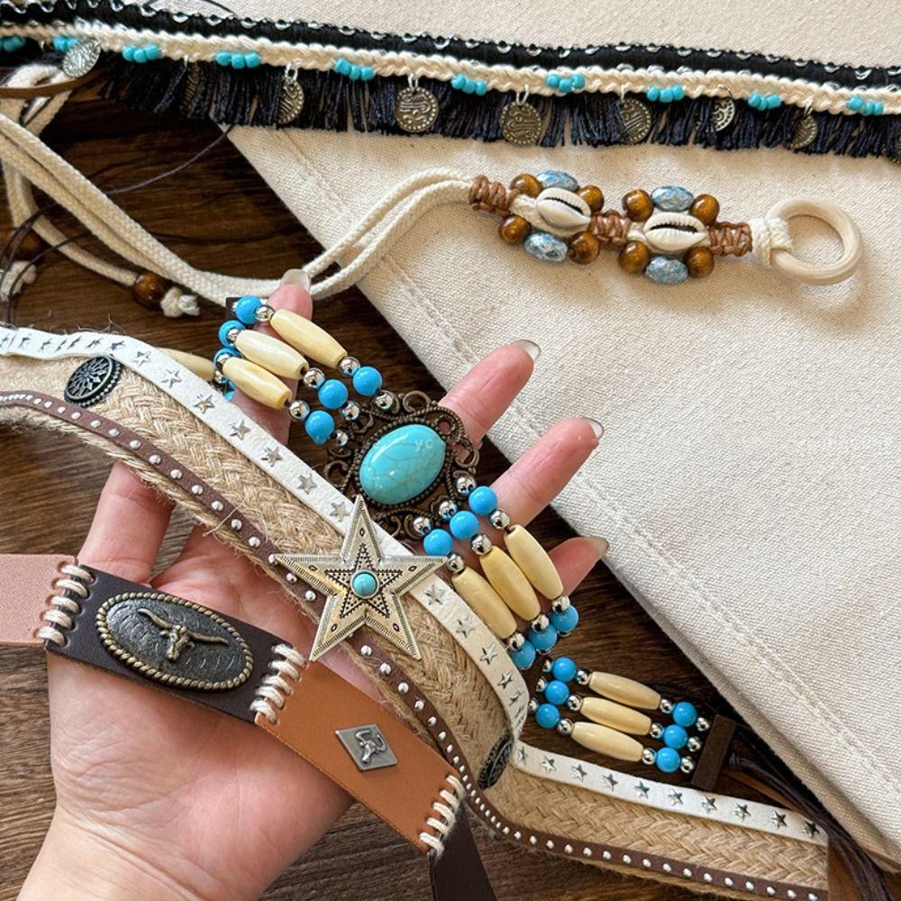 Waistband Bohemian Style Waist Chain PU Leather Weave Belt Elegant Ethnic Style Belt  Dancing