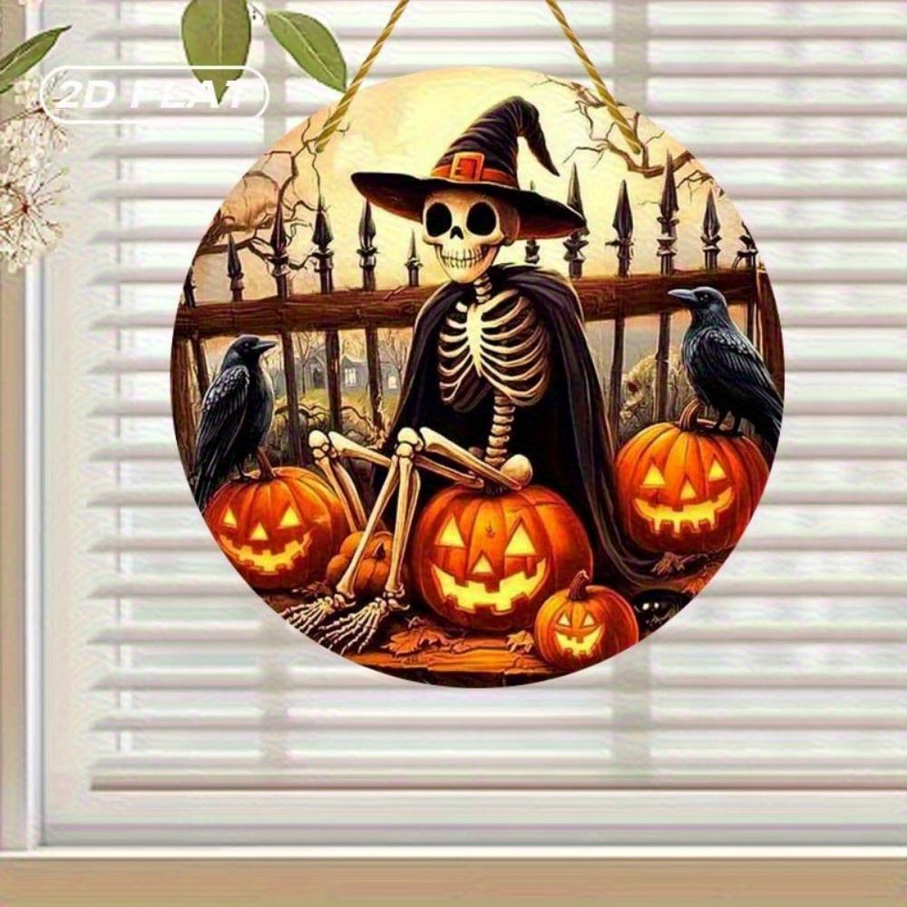 2D flat acrylic Halloween decoration - witch hat skull and pumpkin crow design, scary window decoration for home, bar, office