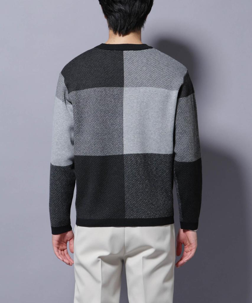 Nano Universe Block Check Crew Neck Size L Men's Knit, (140), Green, 672-5222209