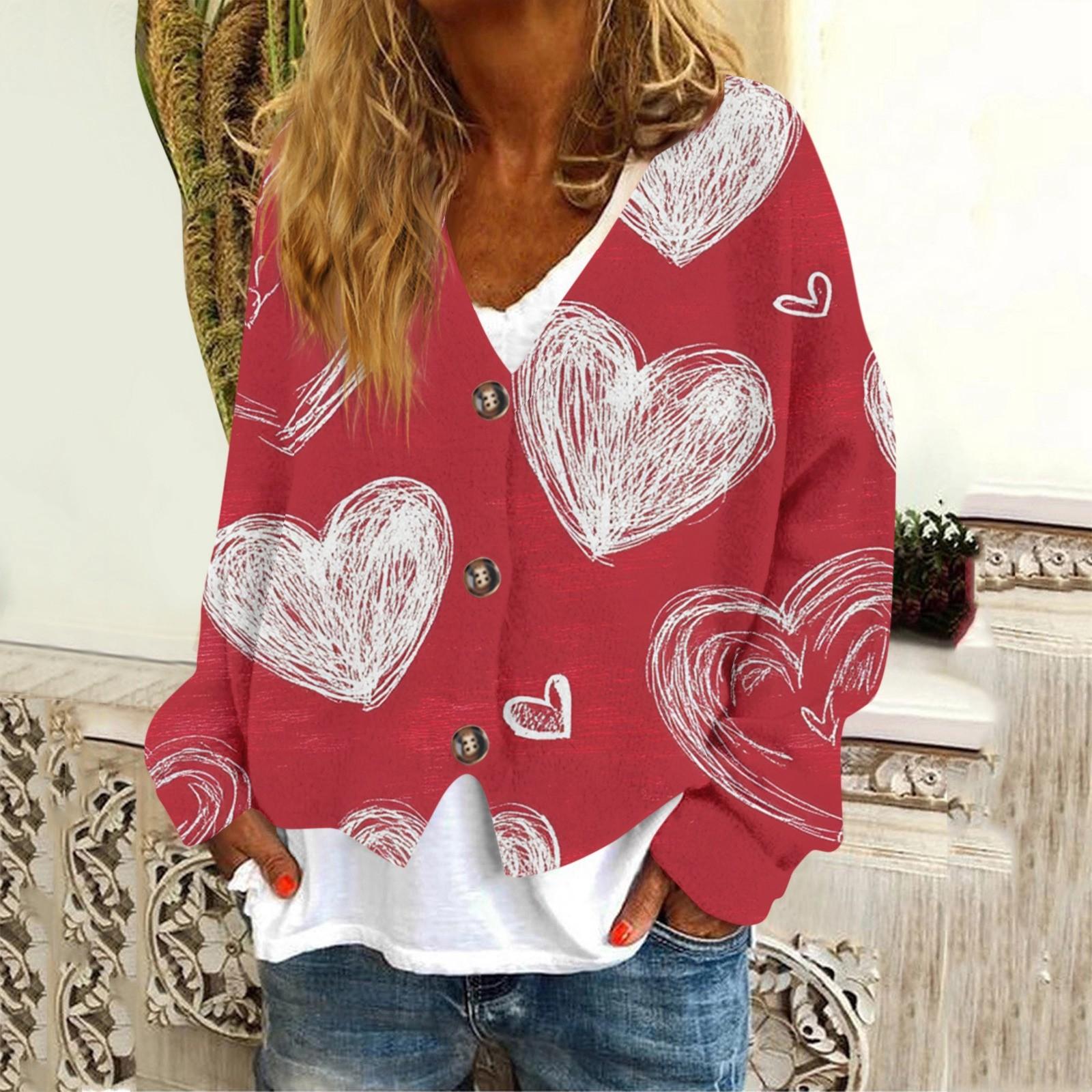 

Женская модная повседневная куртка-толстовка с длинным рукавом с принтом ко Дню святого Валентина XXL винный