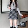 Retro Woolen Pencil Checkered Skirt Autumn Winter Plus Size Coffee Checkered Preppy Style Matching Sweater Wool Skirt for Women