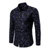 Men Shirt Leaf Print Single-breasted Streetwear Slim-fitting Buttoned Shirt for Spring Summer Autumn Winter