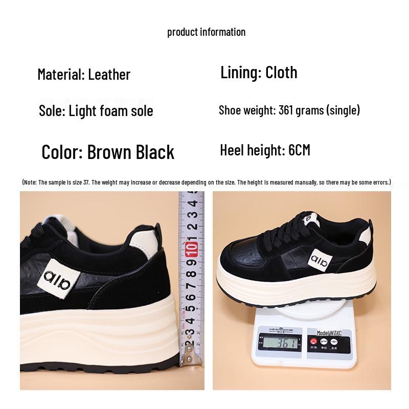 2025 Autumn/Winter Women's Genuine Leather Platform Sneakers, Thick Sole, Petite Fit, European Style, Versatile, Height-Boosting.