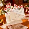 Simple 2026 Desk Calendar Card Insert Rose Painting Mini Calendar With Wooden Base Monthly Planner Desktop Decoration