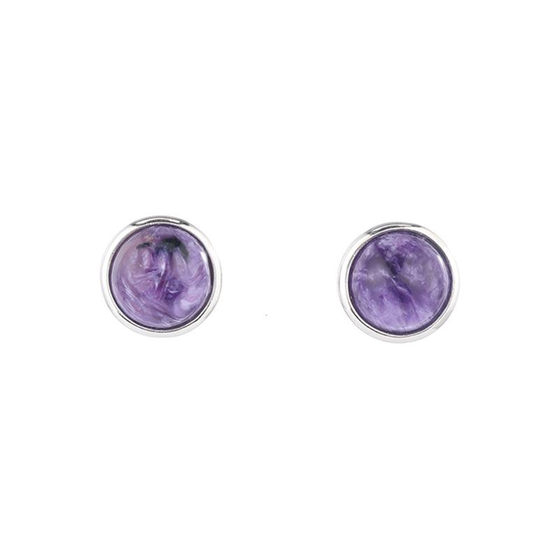 Cercei din Argint S925 cu Cristal Violet Dragon Charoit - Design Elegant cu Gemă Rotundă de 6.5mm pentru Femei