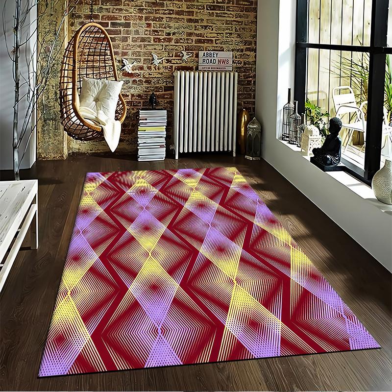 Geometric Diamond Pattern Carpet with Red, Yellow, and Purple Design Suitable for Use As an Anti-slip for Living Room Bedroom Sofas