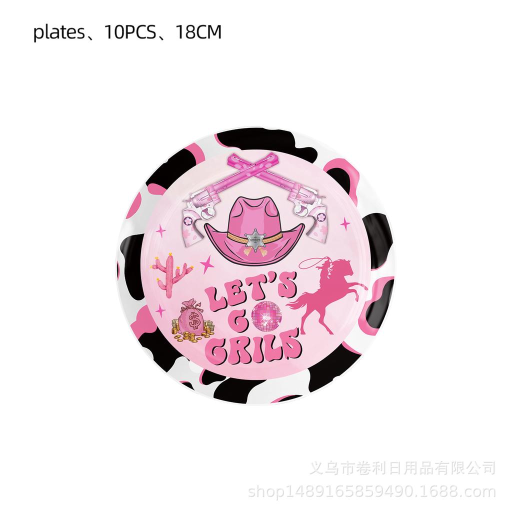 Custom Pink Denim Theme Party Supplies Denim Party Decoration Arrangement Banner Flag Party Paper Plate Tableware