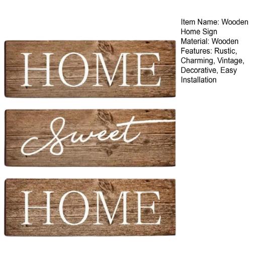 3 Pcs/Set Wooden Home Sweet Home Sign, Rustic Farmhouse Decorative Sign, Vintage Hanging Wall Plaque for Living Room, Bedroom, Kitchen, Front Door
