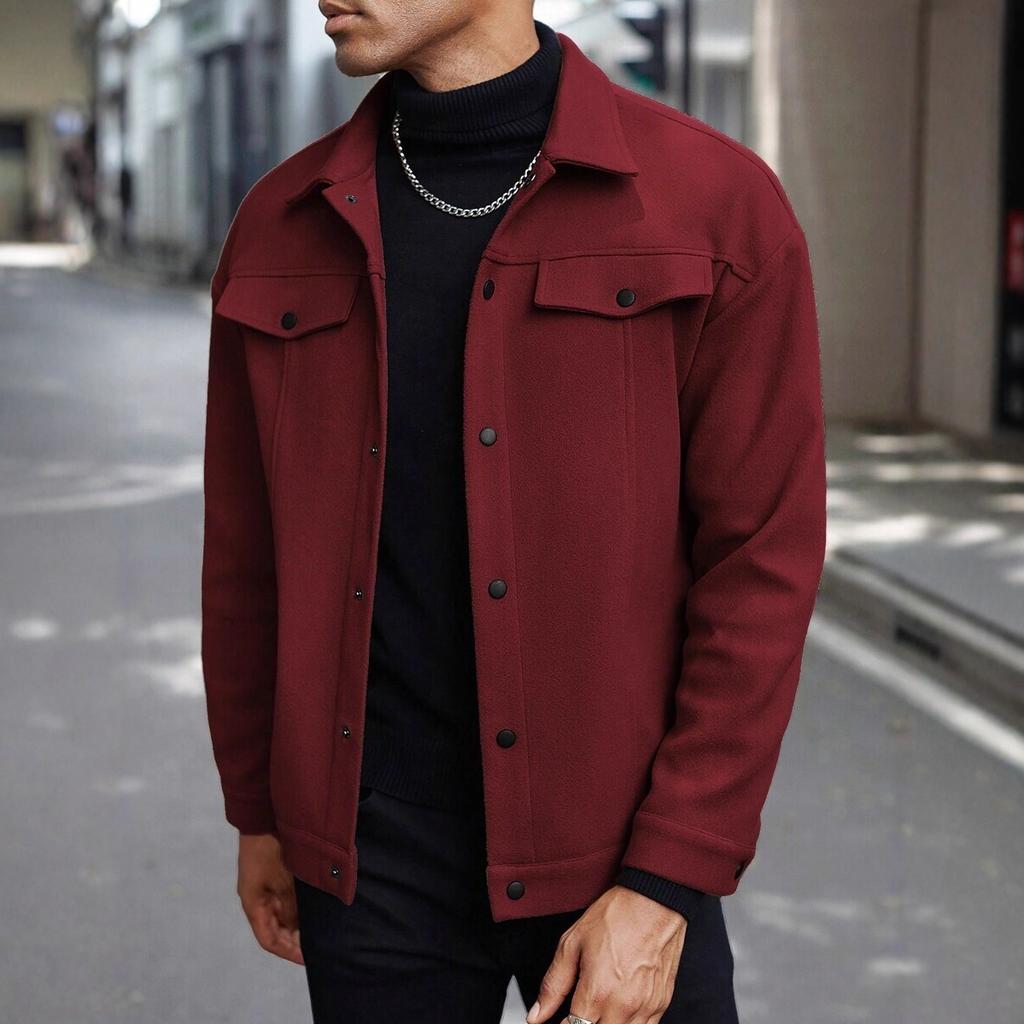 Autumn and Winter Turtleneck Woolen Jacket, Men's Casual Sports Business Jacket, Pure Color, Classic Version