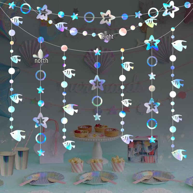 Blue Ocean Sky Tassel Ribbon Flag - Western Summer Theme Crepe Decoration