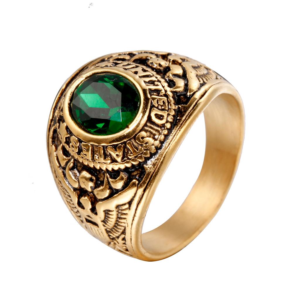 

Stainless Steel Eagle Ring Military Vintage Band with Diamond Multi Color Titanium Jewelry No. 6