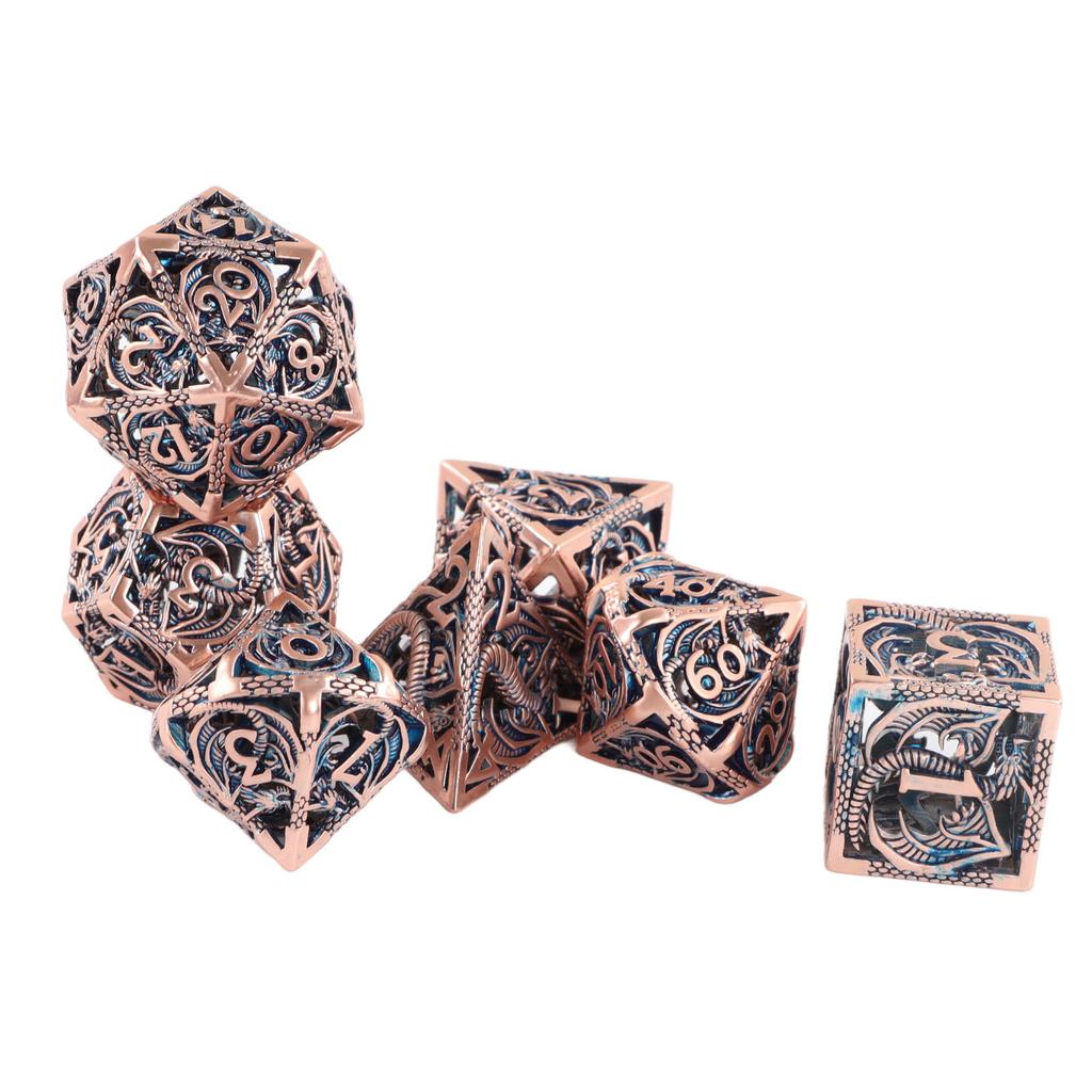 7pcs Polyhedral Dice Set Copper Hollow Dragons Pattern High Balance Table Games Dice Set for Role