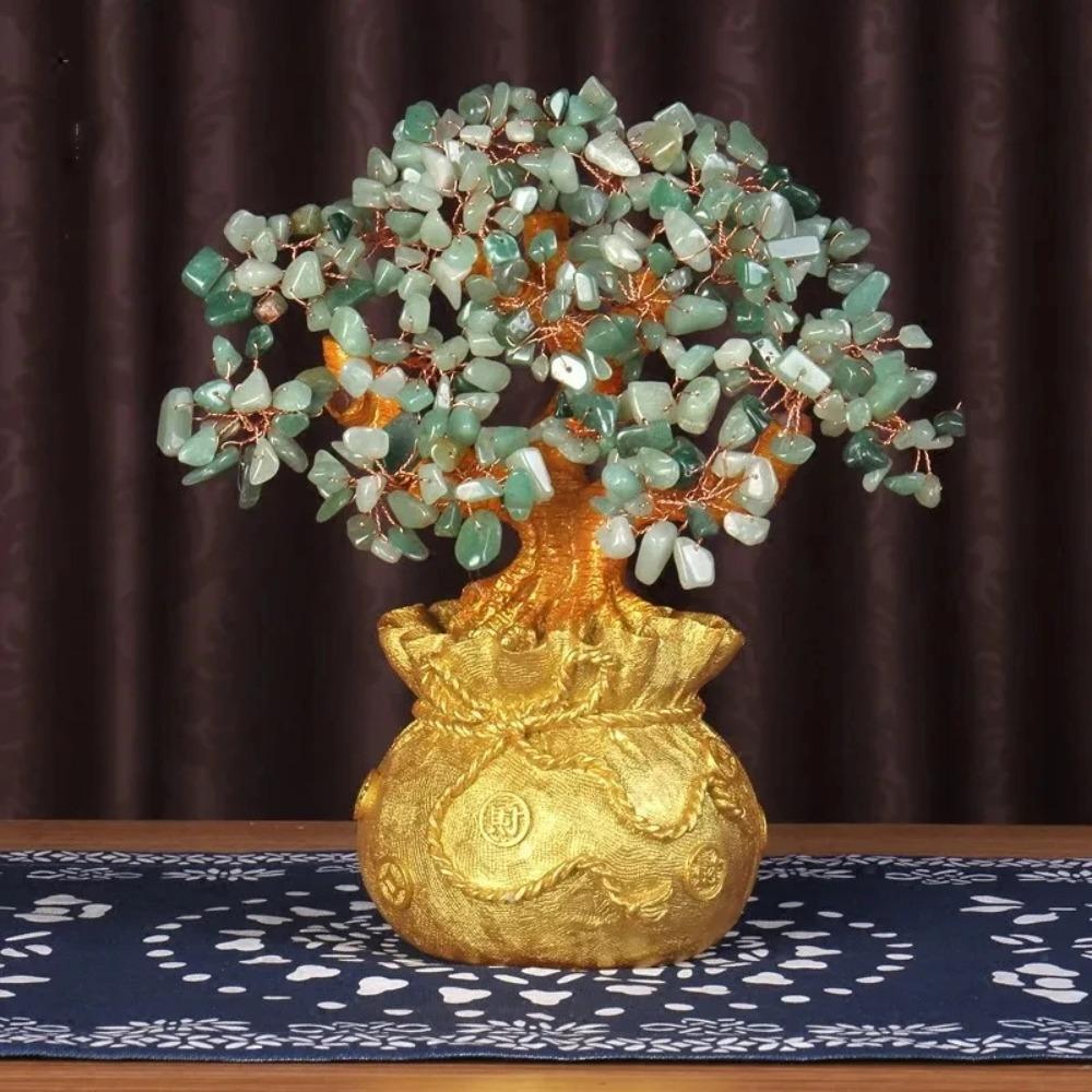 Peniaze Bohatstvo Taška Feng Shui Strom šťastia Prírodný Zelený Donglingový Jade Krištáľový Drahokamový Strom Krištáľový Strom