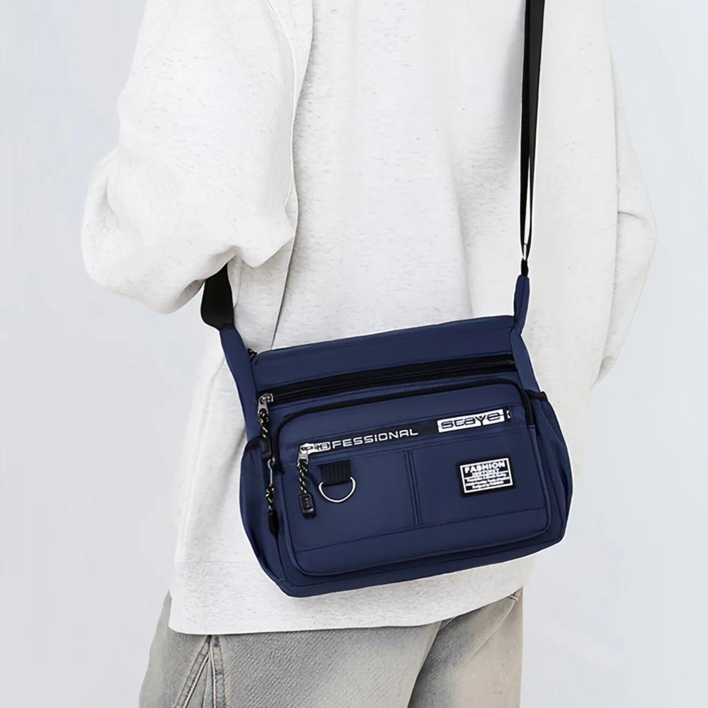 Men's cross-body bag with multi-layered pockets, adjustable shoulder strap, business single-shoulder bag