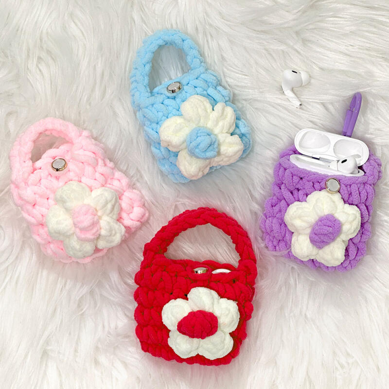 1 box of petal knit earphone pouch keychains