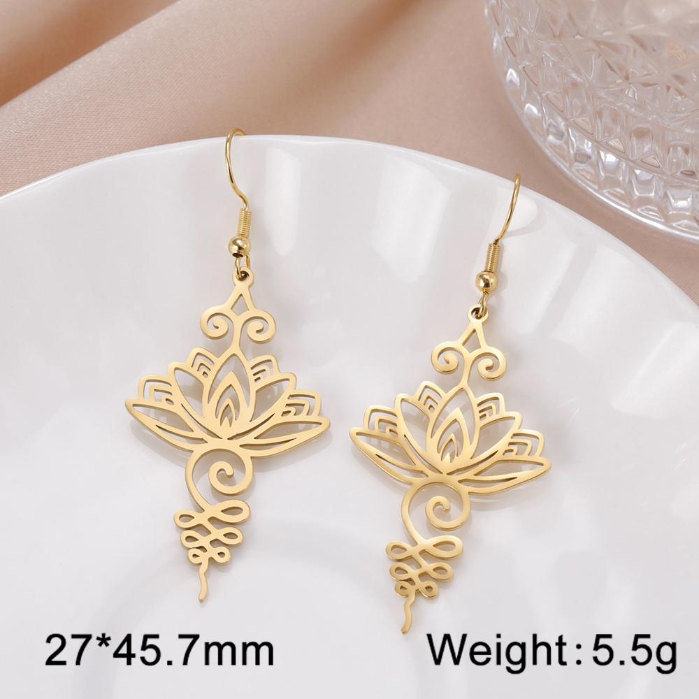 Dawapara Lotus Unalome Earrings Spiritual Shiva Yoga Symbol OM Aum Butterfly Pendant Stainless Steel Jewelry