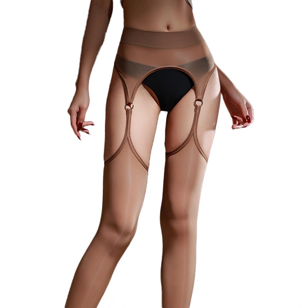 Sexy Dames Kousenbanden Ring Verbinding Kous Broekje Zonder Kruisje Sexy Olie Glanzend Doorzichtig Dienstmeisje Kousen Boven de Knie Kous