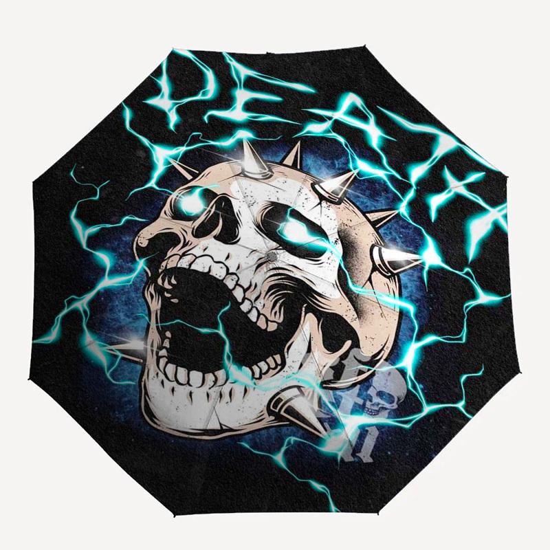 1pc Death Spiked Skull Automatic Opening/Closing Outdoor Umbrella with 8 Bone Iron Frame - Perfect Gift for Fans and Travelers!L015