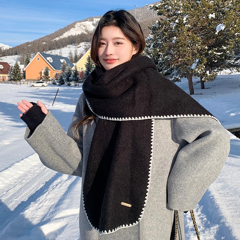 White scarf women's new winter versatile knitted wool including wool warm scarf