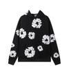 Completo Felpa con Cappuccio e Jogger Unisex Oversize con Stampa Floreale Fodera Calda in Pile Streetwear Invernale