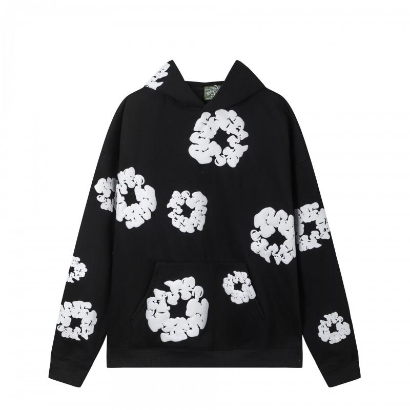 Completo Felpa con Cappuccio e Jogger Unisex Oversize con Stampa Floreale Fodera Calda in Pile Streetwear Invernale