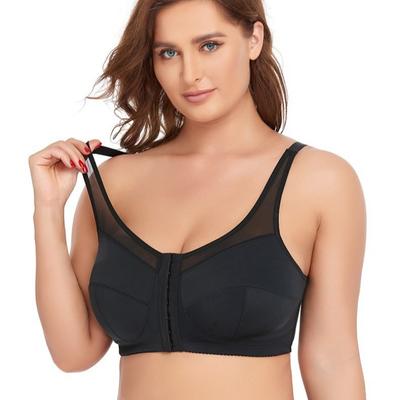 Wire-free Lace Large Cup Bra with Front Buckle Thin Style European and American Large Size Bra