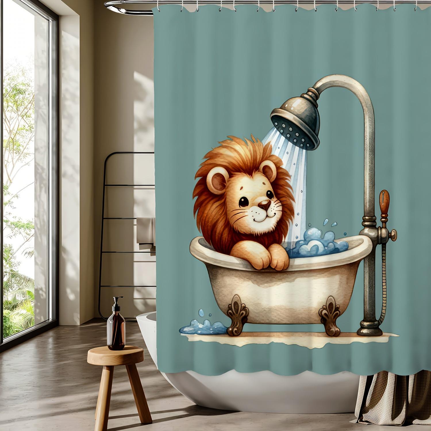 

Lion Bathtub Cartoon Pattern Digital Print Shower Curtain - Machine Washable,Reversible Polyester,All-Season Bathroom/Home Decor W60H190(CM)-1 Pcs