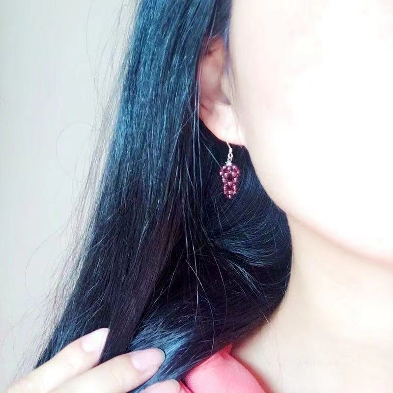 Natural Burgundy Garnet Woven Grape Earrings 14K Gold Ear Hooks, Garnet Grape Earrings