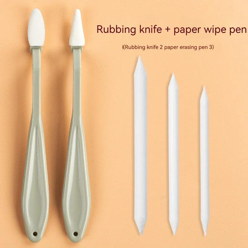 2 Stück Kunst Zeichen Wischer Messer + 20 Stück Waschbarer Pinsel Schwamm Highlight Künstler Zeichen Korrektur Detail Radierstift Stift Skizze Reinigungswerkzeuge