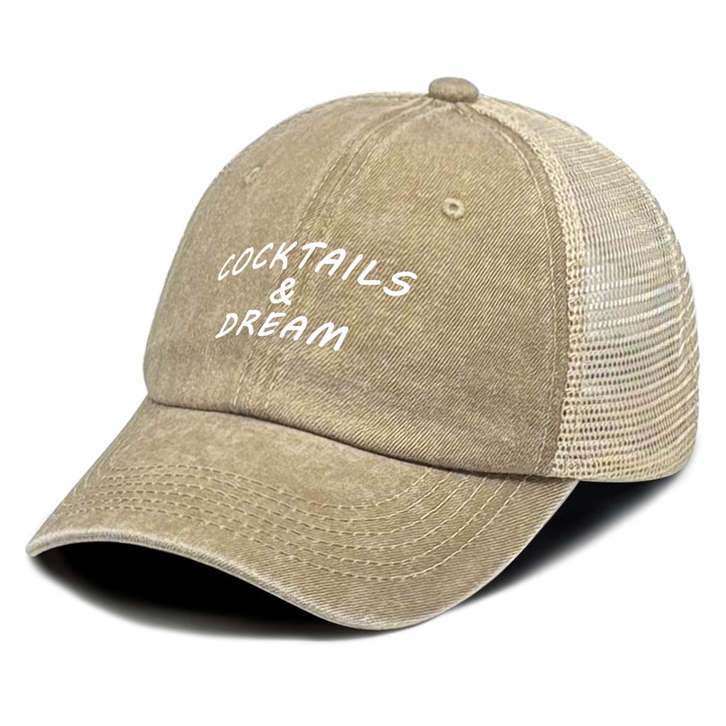 White COCKTAILS AND DREAM Printed Trucker Hat Adjustable Simple Hip Hop Trendy Dad Hat For Gifts Urban Style Travel Sports