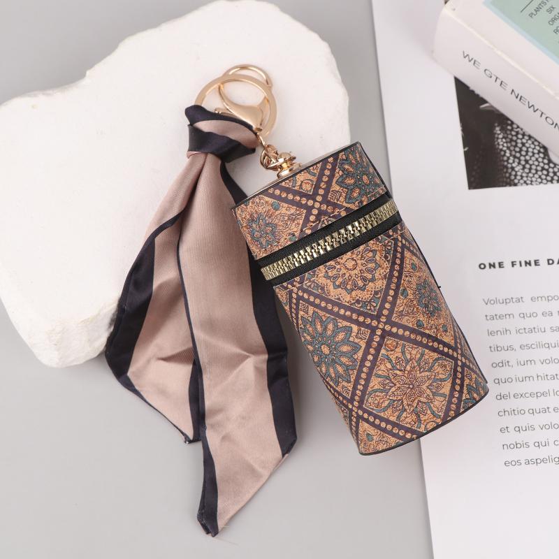 

Retro Print Cylinder Coin Purse Portable Zipper Keychain Wallet Multifunctional Mini Storage Bag Lipstick Pouch For Women Gifts A3