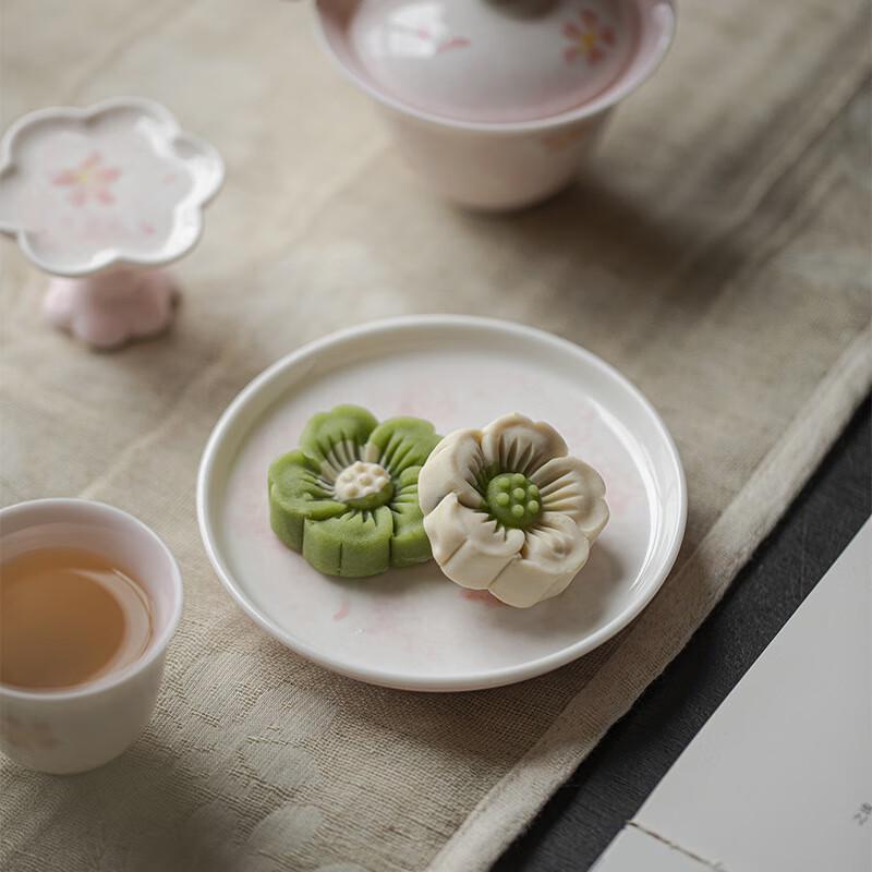 TLAKEHO Elegant Cherry Blossom Ceramic Gaiwan