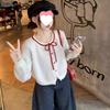 2025 Early Autumn Sweet Girly Knit Jacquard Cardigan with Bow-knot - Women's Fall Sweater Coat