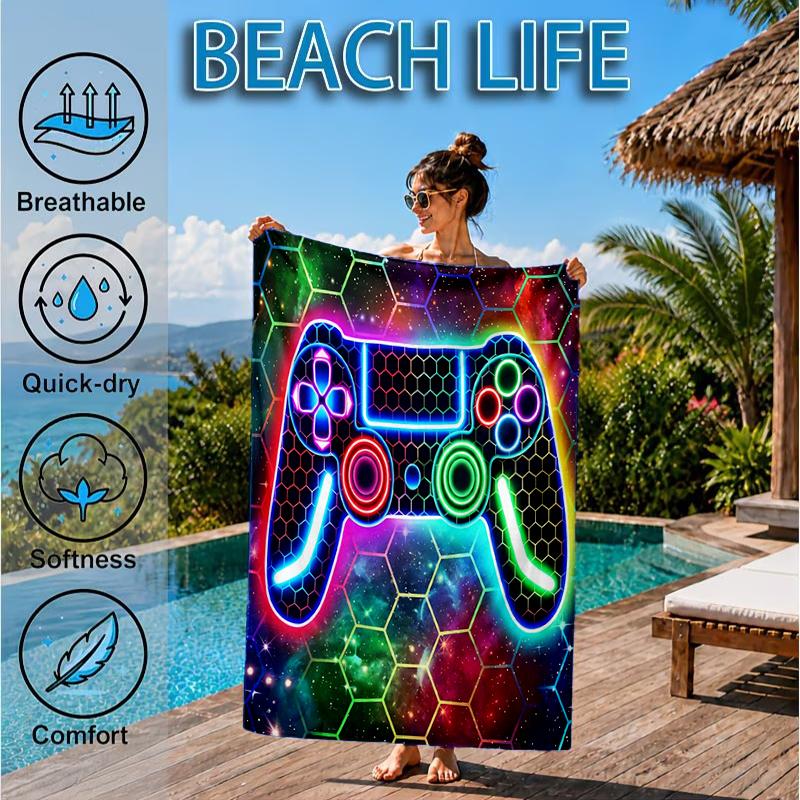 Neon Gaming Controller Beach Towel, Microfiber Beach Towel, Perfect For Pool, Beach, Travel, Home Decor Beach Party Fan Gifts