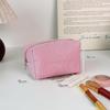 Striped Seersucker Makeup Pouch Large Capacity Durable Zipper Portable Compact Cosmetic Storage Bag for Short Trip Use