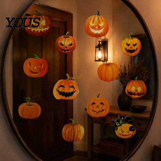 Nicht gruselige Halloween-Wohnkultur 3 Bögen Geistergesicht Kürbis Wandaufkleber, Niedliche Schwarze Katze Einfach Abziehbar Und Aufklebbar Feiertags-Wandbilder Dekorative Aufkleber,