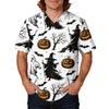 Men V Neck Printed Scrub Top with Pockets Short Sleeve Halloween Themed Comfortable Fit Lightweight Fabric