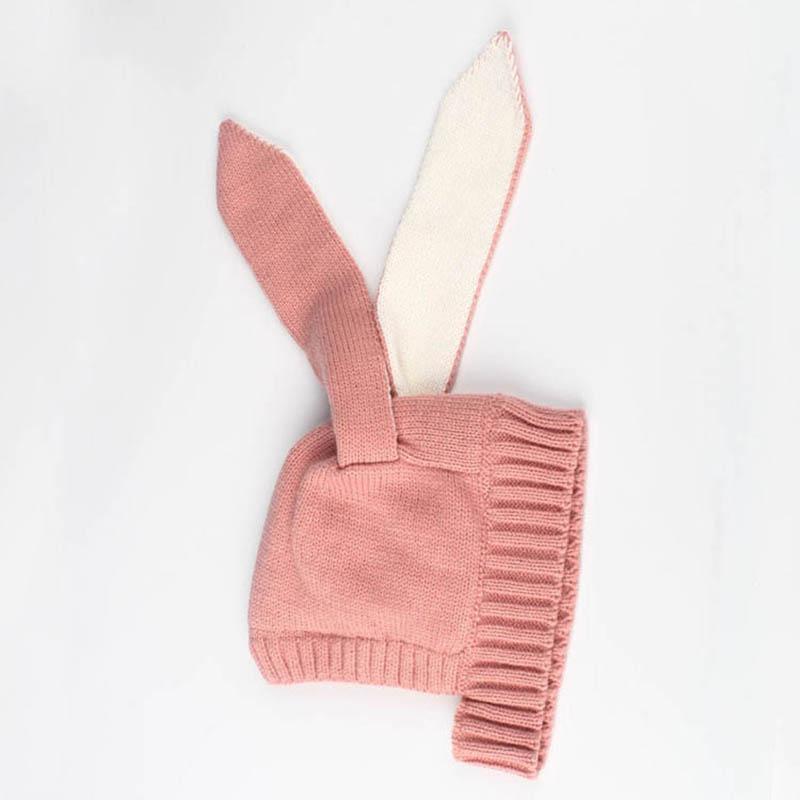 

Winter Baby Knit Hat Cartoon Rabbit Long Ears Infant Beanie Cap Solid Color Cute Bunny Toddler Kids Earflap Bonnet рожевий