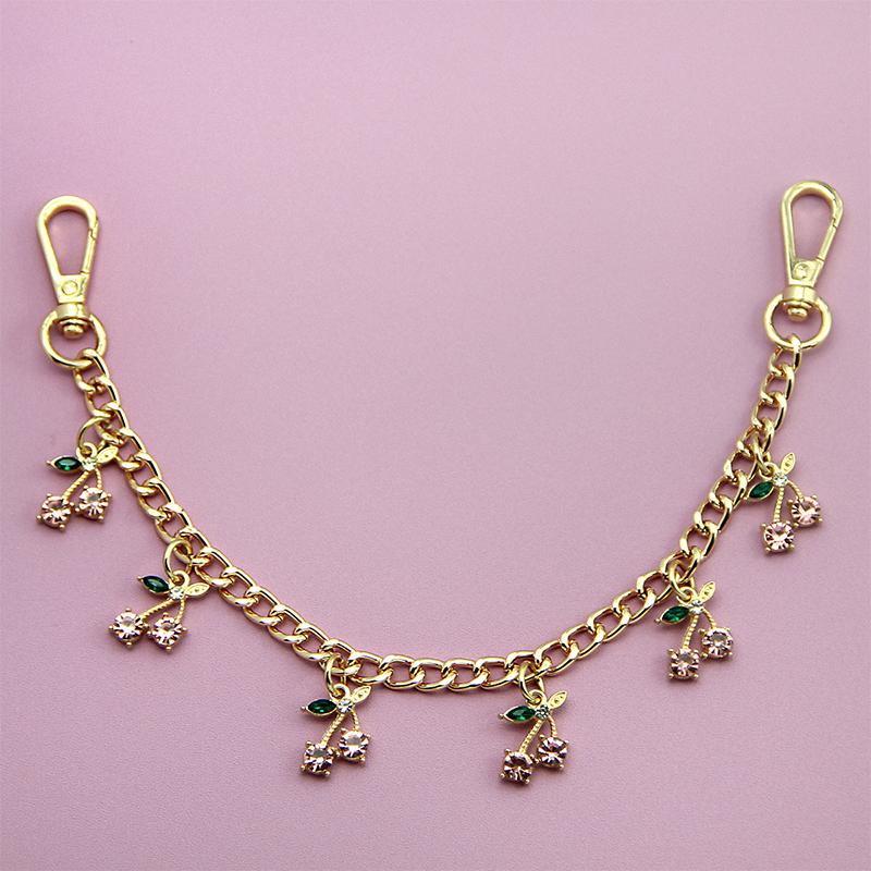 Fashion Temperament Glass Stone Red Cherry Chain Jewelry Bag Hanging Jewelry Bag Charm Bag Accessories