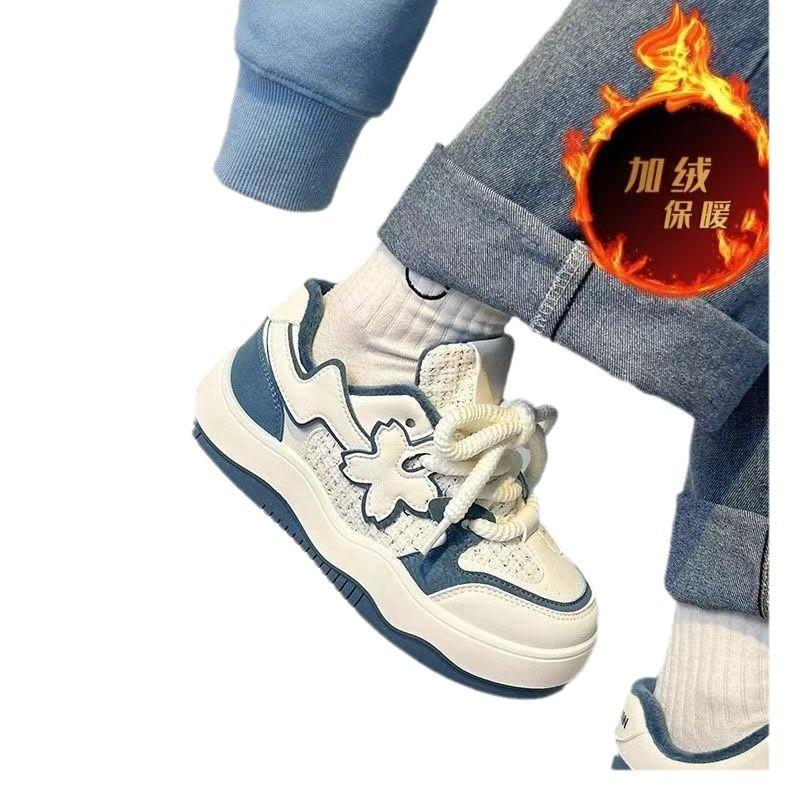 Fleece platform white shoes women's autumn and winter versatile original niche board shoes students warm two cotton shoes
