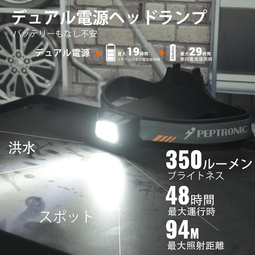 PEPTRONIC Rechargeable AA Battery 350 LED Headlamp 3 9 IPX4 Angle Ideal for Emergency Running Dual-Power Headlamp, USB-C & Compatible, Lumens,