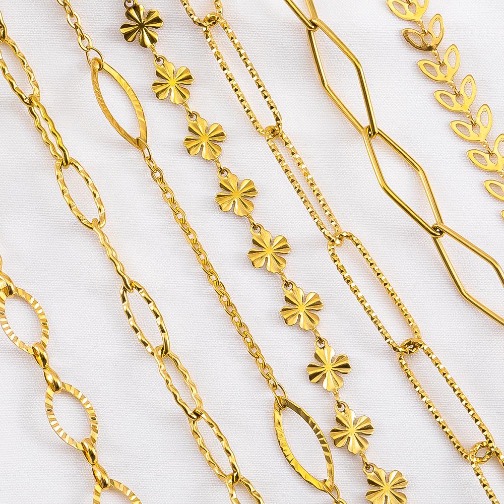 1Meter Stainless Steel Geometric Cutouts Oval Flower Trend Link Chain DIY Chain for Women Party Necklace Jewelry Making Supplies