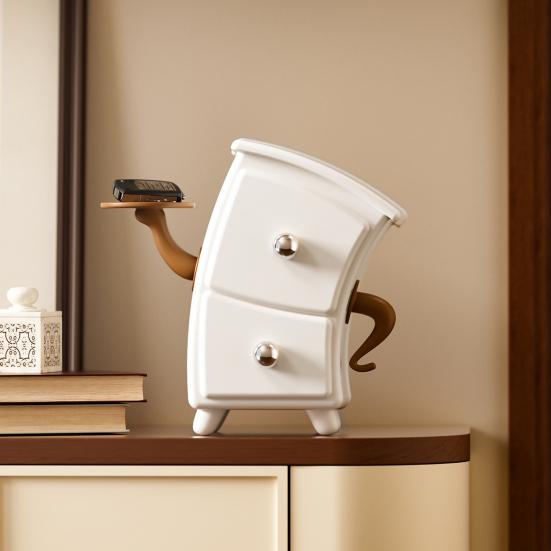 Dual Drawer Storage Box Cartoon Design Decorative Organizer Keys Jewelry Cosmetics Stationery Entryway Desktop Organizer