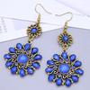 Vintage Ethnic Sun Flower Dangle Earrings For Women Boho Colorful Rhinestone Acrylic Hollow Round Earring Female Jewelry