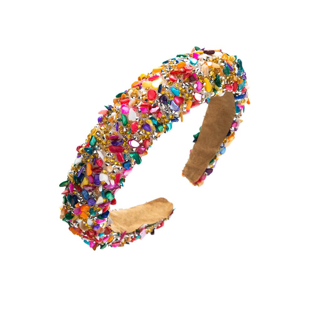 Nieuwe Stijl Overdreven Meerkleurige Kristal Snoep Spons Brede Rand Haarband Haaraccessoire Hoofddeksel