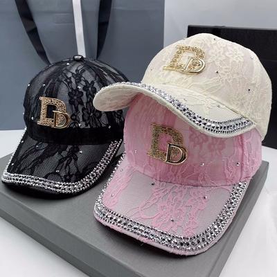 Lace Breathable Cap Sun Protection Baseball Cap Women's Rhinestone D Standard Summer Outdoor Sunshade Sun Hat
