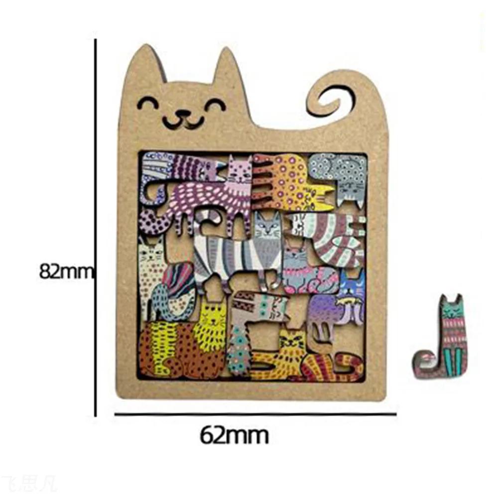 Cute Wooden Cat-Shaped Fun High-Difficulty Puzzle Toy Kids Early Education Thinking Training Creative Portable Birthday Gift