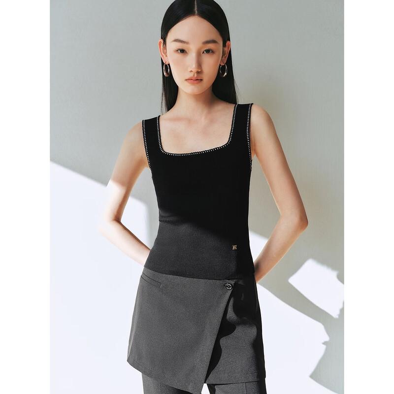 PEACEBIRD Women's Square Neck Contrast Knit Vest