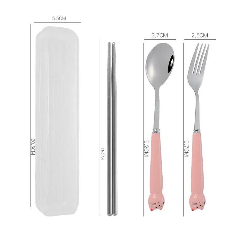 Cute Cartoon Travel Tableware with Case Portable Utensils Cutlery Set Reusable Flatware Silverware Include Fork Spoon with Case