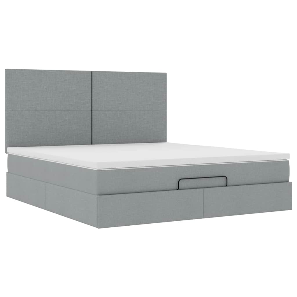 Enjoy restful nights with this Ottoman bed with mattress in light grey 160 x 200 cm fabric